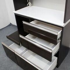 松田家具 幅100 キッチンボード 食器棚 リベルテ モイス ソフトクローズ フルスライドレール ブラウン  中古家具 店頭引取歓迎 R6394)