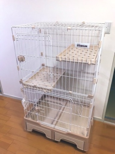 【半額】猫 ケージ ベージュ キャットケージ 2段 トイレ