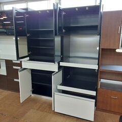 ディノス・セシール　鏡面　２枚扉食器棚＆レンジボードセット　黒　セパレート【愛品倶楽部柏店】