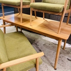 【売約済み】　ダイニングセット ダイニングテーブルセット 北欧 木製 ダイニング 4点セット ソファ 160cm幅 シンプル ナチュラル ease〔イース〕ソファダイニング 4点セット ベージュ グリーン　ダイニングテーブル　検　ダイニングチェア　ベンチソファ　アームソファ　ソファ　広め　ファミリー　ゆったり　モダン　カントリー　　