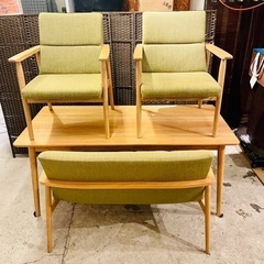 【売約済み】　ダイニングセット ダイニングテーブルセット 北欧 木製 ダイニング 4点セット ソファ 160cm幅 シンプル ナチュラル ease〔イース〕ソファダイニング 4点セット ベージュ グリーン　ダイニングテーブル　検　ダイニングチェア　ベンチソファ　アームソファ　ソファ　広め　ファミリー　ゆったり　モダン　カントリー　　