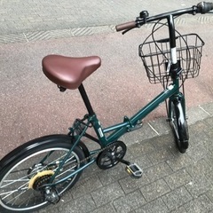 20インチ　マルイシ　外装6段変速　かご付き折り畳み自転車　マットグリーン 20インチ マルイシ 外装6段変速 かご付き折り畳み自転車 マットグリーン