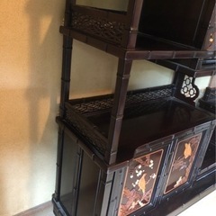 中澤唐木　好斎之作　紫檀無垢　拓植　象牙風　花鳥図　茶箪笥　茶棚　煎茶道具　和家具　和モダン　伝統工芸