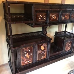 中澤唐木　好斎之作　紫檀無垢　拓植　象牙風　花鳥図　茶箪笥　茶棚　煎茶道具　和家具　和モダン　伝統工芸