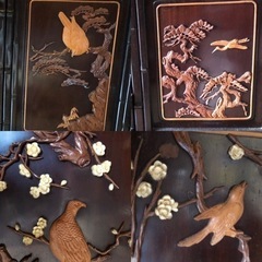 中澤唐木　好斎之作　紫檀無垢　拓植　象牙風　花鳥図　茶箪笥　茶棚　煎茶道具　和家具　和モダン　伝統工芸