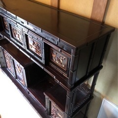 中澤唐木　好斎之作　紫檀無垢　拓植　象牙風　花鳥図　茶箪笥　茶棚　煎茶道具　和家具　和モダン　伝統工芸