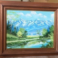 【額装】　絵画　油彩画　丹羽勇　白山　サイン有　額寸：縦45㎝×...