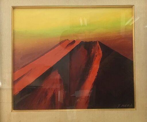【額装】　絵画　油彩画　「赤富士」　Y.NAKA　サイン有り　額：縦64㎝×横71.5㎝×厚み7㎝