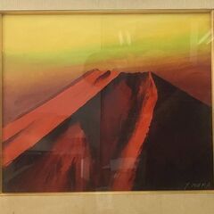 【額装】　絵画　油彩画　「赤富士」　Y.NAKA　サイン有り　額...