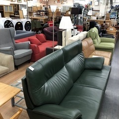 karimoku  3人掛けソファー  レザー  チターノシリーズ  ブルックス グリーン  【トレファク上福岡】