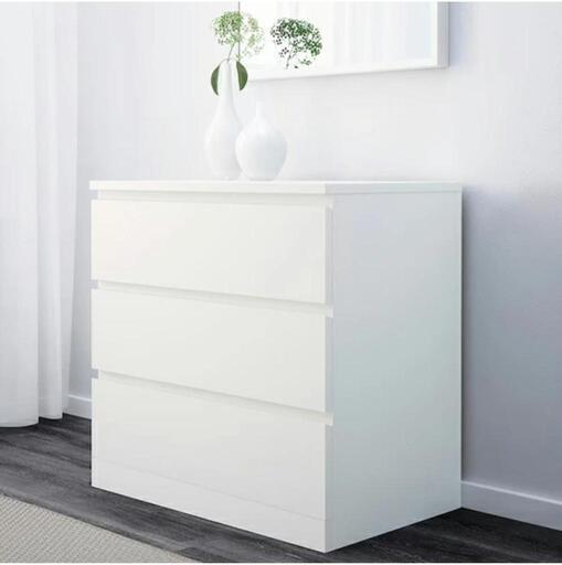 9/8まで IKEA 白 木製 三段引出し収納