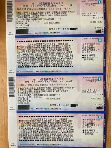 モエレ沼花火大会プレミアムチケット2人分