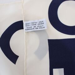 CHANEL　シャネル スカーフ　ココマーク　ロゴ　ブルー/ホワイト　シルク100％　大判　カレ　マドモアゼル　レディース