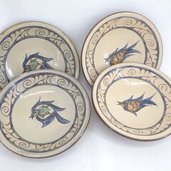 沖縄の焼物（やちむん） 魚紋 皿　４枚 セット [3650 × ...