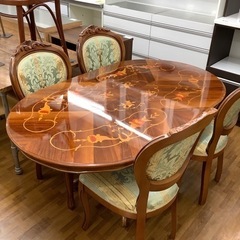 ATTICA 象嵌細工ダイニング5点セット ブラウン×マルチカラー イタリア製 イタリア ダイニングテーブル 5点セット 180cm 楕円形 象嵌 4人用