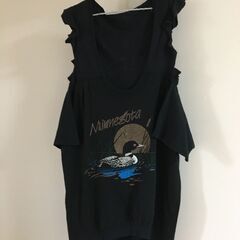 【男女ともに】カモと月柄　ロングTシャツ　黒　ロングTシャツ　デザイン