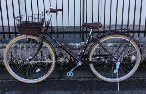 整備・良品＞シティサイクル・26インチ自転車 LEDライト・ブラウン