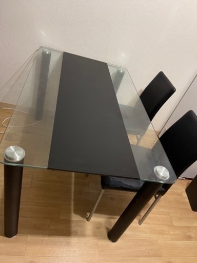 【中古品】ダイニングテーブルセット、ガラステーブル、4人掛けテーブル