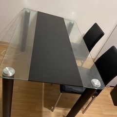 【中古品】ダイニングテーブルセット、ガラステーブル、4人掛けテーブル