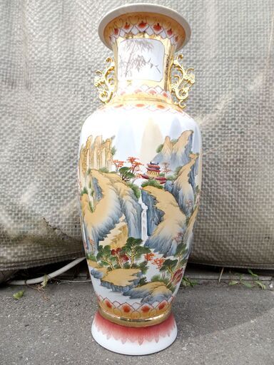 大花瓶/飾り壺/陶器 中国風 全長82cm インテリアにいかがですか？ ｜骨董