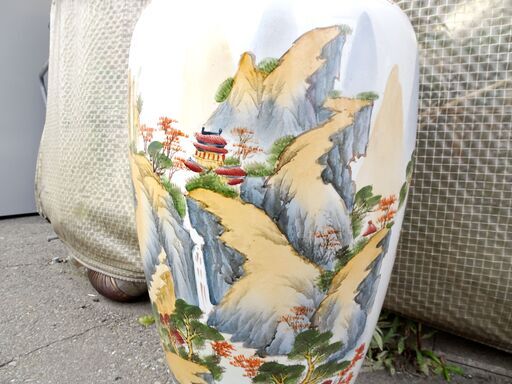 大花瓶/飾り壺/陶器 中国風 全長82cm インテリアにいかがですか