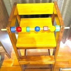 手作り木製ハイチェア(知育玩具付き)