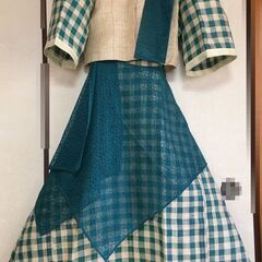 【ハンドメイド】ドレス★Lサイズ★グリーン＆ホワイト 