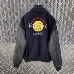 90\'s vintage ハードロックカフェ レザー切替 スタジャン 刺繍ロゴ