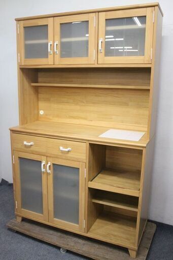 MOMO natural モモナチュラル LAND CUPBOARD 1130NA ホワイトセラミック取手 キッチンボード カップボード 中古家具 店頭引取歓迎 R6454) 19140円