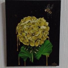 【油絵】黄ゼラニウムと蜂【絵画】 油絵】黄ゼラニウムと蜂【絵画】