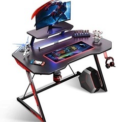 ◇◆新品未開封◆◇ ゲーミングデスク 幅100cm×奥行60cm天板厚み15ｍｍ 作業スペース広い カーボン調天板 モニター台付き モニターアーム機器対応