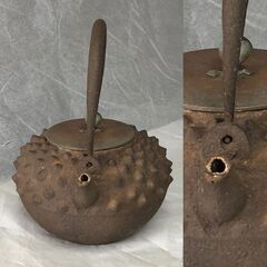 e1962 鉄瓶 龍文堂造 鬼霰 時代鉄瓶 茶道具 煎茶道具