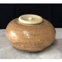 F236 萩焼 茶入 仕覆 木箱入り 古萩 大海茶入 茶道具