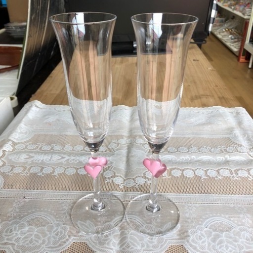 未使用品　オシャレ　ワイン　シャンパン　グラス　ペア　セット　ハート　ロング　おうち飲み