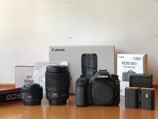 美品・値下げ】EOS 80D レンズキット＋単焦点レンズ＋予備純正