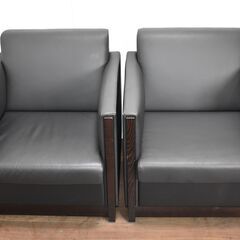 ヤ取終了2/22】≪zy667≫美品 コクヨ 1人掛け/シングル 応接 ソファ 2脚セット 合皮/皮 リビング/オフィス/エントランス 40903-12  - 1人用ソファ
