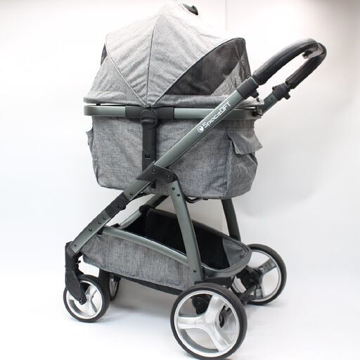 【神奈川pay可】481)【美品/2022年7月購入】ペットカート ファーストクラス 犬用 ベビーカー ペット バギー 4輪 前輪360°回転（アースグレー）