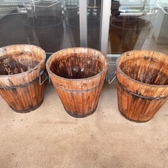 木製　丸鉢　プランター　3個セット