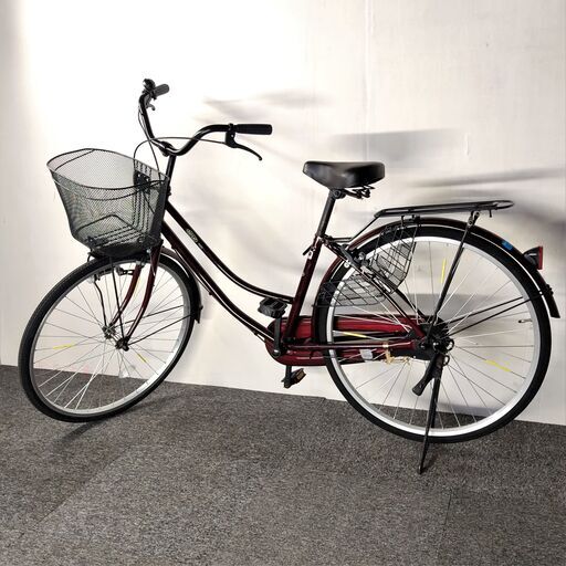 中古リユース品 26インチ シティサイクル ママチャリ LEDライト 鍵2本 状態良好 ブラウン 自転車 FATCAT