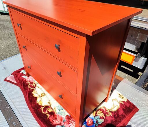 イケア/IKEA/3段キャビネット/ヘムネス/HEMNES/赤/レッド/ステイン塗装 イケア/IKEA/3段キャビネット/ヘムネス/HEMNES/赤/レッド/ステイン塗装