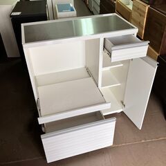 ステンレスキッチンカウンター 90幅 白木目 食器棚レンジラック 収納 カップボード ホワイト 棚 キッチンラック レンジボード