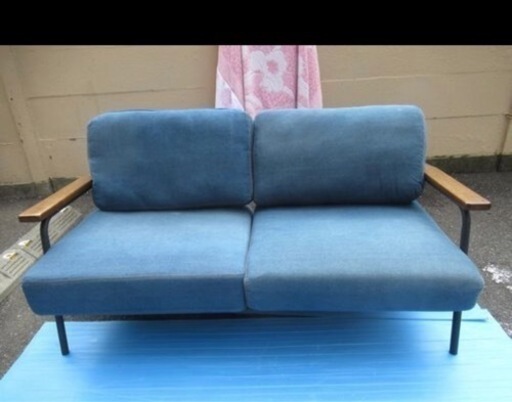 定価七万の2人掛けソファー／スチール／帆布／デニム／合皮／ヴィンテージ／アンティーク／W151cm×D78cm×H77cm×SH41cm 定価七万の2人掛けソファー／スチール／帆布／デニム／合皮