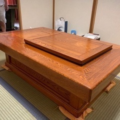 欅無垢材 囲炉裏型座卓 長火鉢 銅壺付