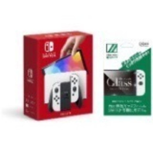 Nintendo Switch（有機ELモデル） Joy-Con(L)/(R) ホワイト + 任天堂スイッチ有機ELモデル用ガラスフィルム 透明クリア セット [ゲーム機本体]