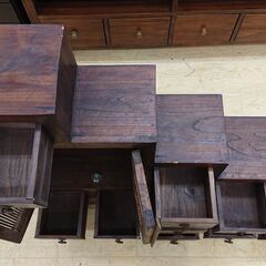 階段チェスト 5段  和タンス(右下がり 左上がり) チーク材 古木 小物収納 箪笥 収納 木製 多引き出し 和室 チェスト 飾台 検) ロイズ アンティークス■幅96×奥行20×高さ79.5㎝■近隣配送無料 買取帝国 朝霞店