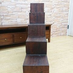 階段チェスト 5段  和タンス(右下がり 左上がり) チーク材 古木 小物収納 箪笥 収納 木製 多引き出し 和室 チェスト 飾台 検) ロイズ アンティークス■幅96×奥行20×高さ79.5㎝■近隣配送無料 買取帝国 朝霞店