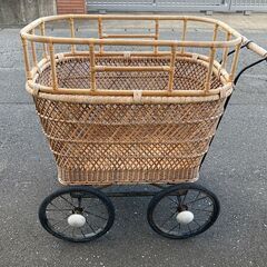 中古 日本製 良品 乳母車 ベビーカー 手すり付 籐製 保育園 ...