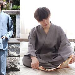 つくるパジャマフランスリネンやわらかるいリネンメンズ作務衣上下セット・長袖