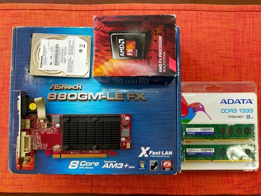 自作PC　お得な10点セット。 マザーボード・CPU ・メモリー +グラフックボード+SSD・HDD+電源+ドライブ+無線LAN子機+Linux MintのDVD+電源スイッチ