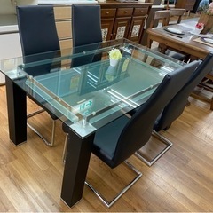 R212 NITORI トップガラス、ダイニング5点セット、幅150cm 美品